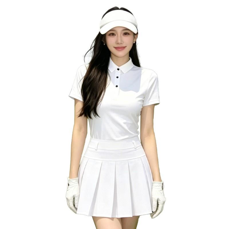 Damen Kurzarm Poloshirts Sportrock Set Schnelltrocknend Atmungsaktiv Tennis Outfit Damen