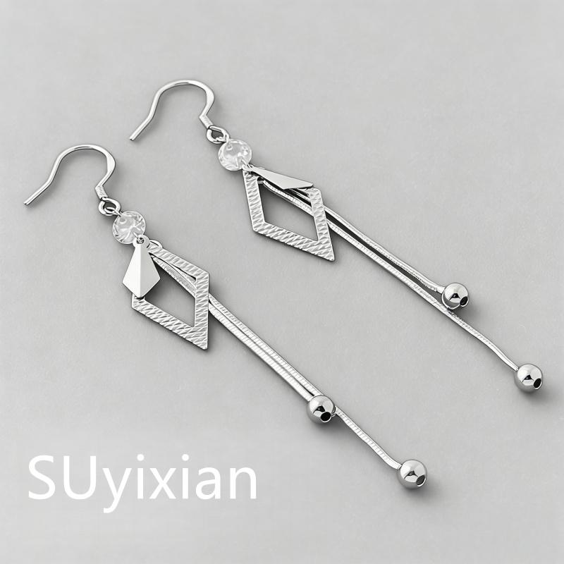 925 sterling silver fashion temperament rhombus fringed earrings birthday party anniversary gift daily wear серебряный