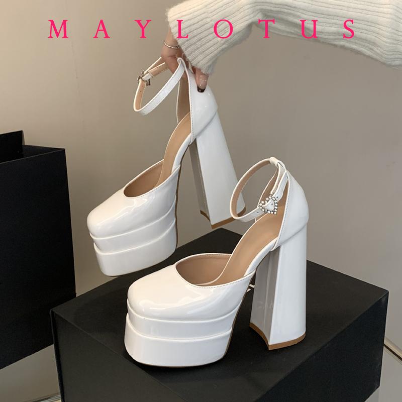 Fashion High Heel Pumps 2025 Fashion Point Toe Platform Women's Shoes Straps Sexy Pump Latest Buckle Casual Pumps Female Chunky Shoes