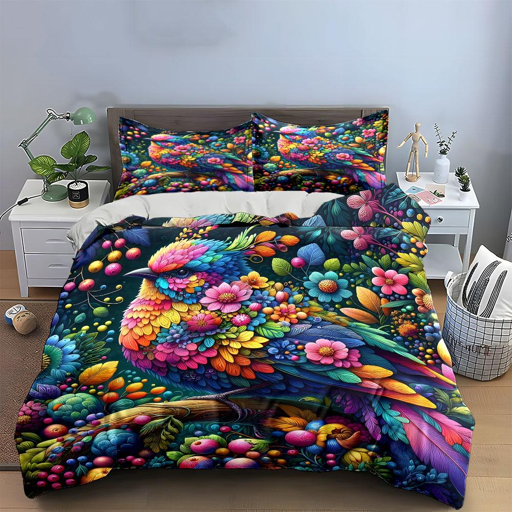 Colorful Floral Bird Art Set Multiple Sizes Kid'S And Adults' Bedroom Exquisite 3Pc Bedding Set, Gift