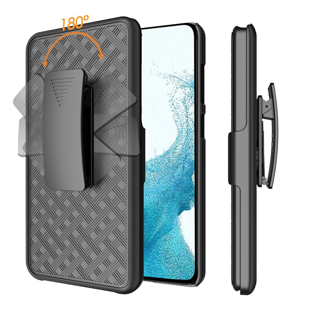 

For Samsung Galaxy S23 Shockproof Woven Texture Clip Kickstand PC+TPU Case Sliding Screen Cover Phone Protector A