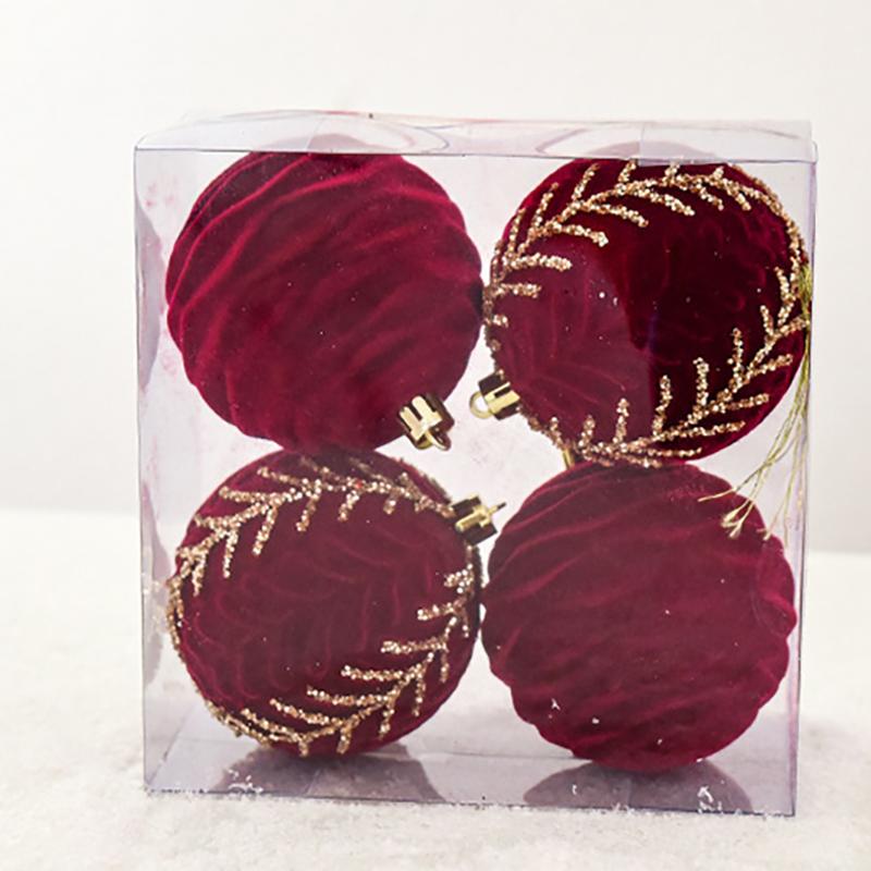 WTEMPO 4PCS Red Christmas Ball Red Flocked Painted Ball for Christmas Tree Decoration Christmas Shop Window Hangings Creative DIY Home Decor