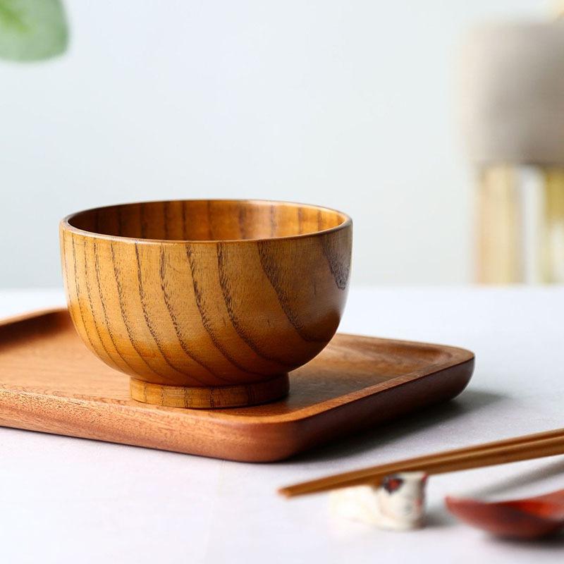 Handmade Wood Bowl for Rice Soup Sauce Dipping Wooden Dinnerware Unbreakable Round Wooden Bowls 7 Size Assorted
