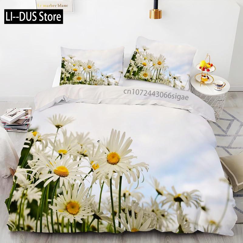 Daisy Flowers Bedding Set Twin Size, Floral Duvet Cover Bed Comforter Cover Set for Kid Boy Girl, Quilt Cover Set Decor 3 Piece