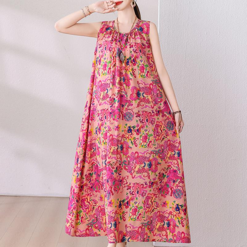 Plus Size Summer Long Dress for Women Clothes Elegant Sleeveless Loose Casual Dress