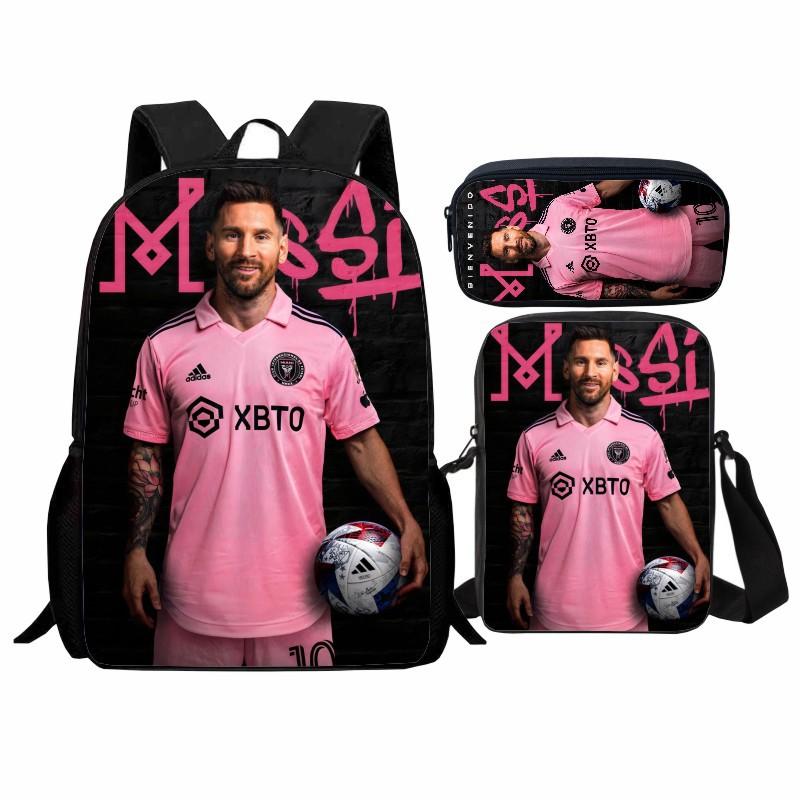 Printed Football Star Student Schoolbag Three-piece Set, Casual Cr7 Backpack, Messenger Bag, Pencil Bag, Men and Women