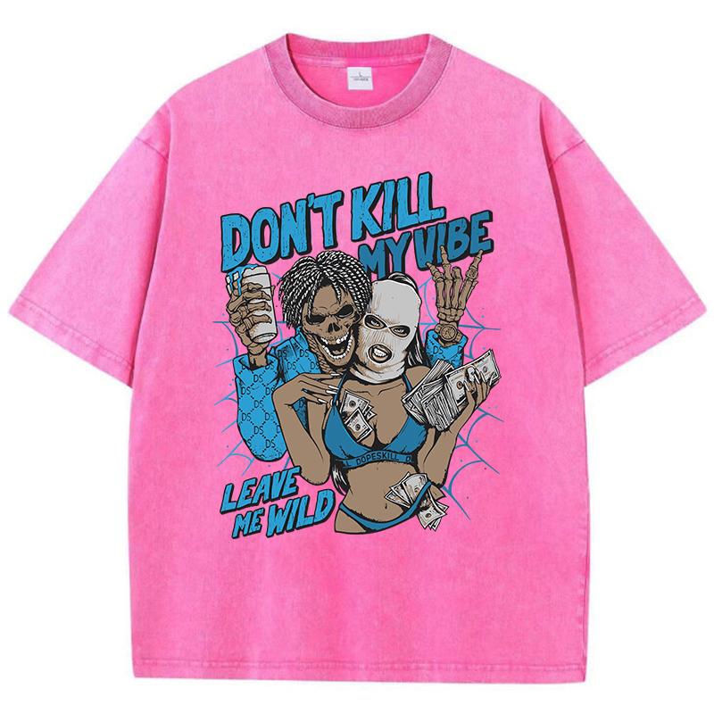 

Уличные женские футболки Не убивай мой вайб Оставь меня дикой Принт Короткий рукав Удобный хлопок Оверсайз топы S