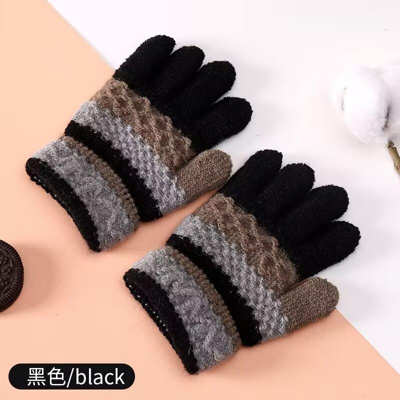 1 Pair Winter Warm Kids Gloves Cute Striped Split-Finger Knitted Gloves for Boys and Girls 3-8 Years