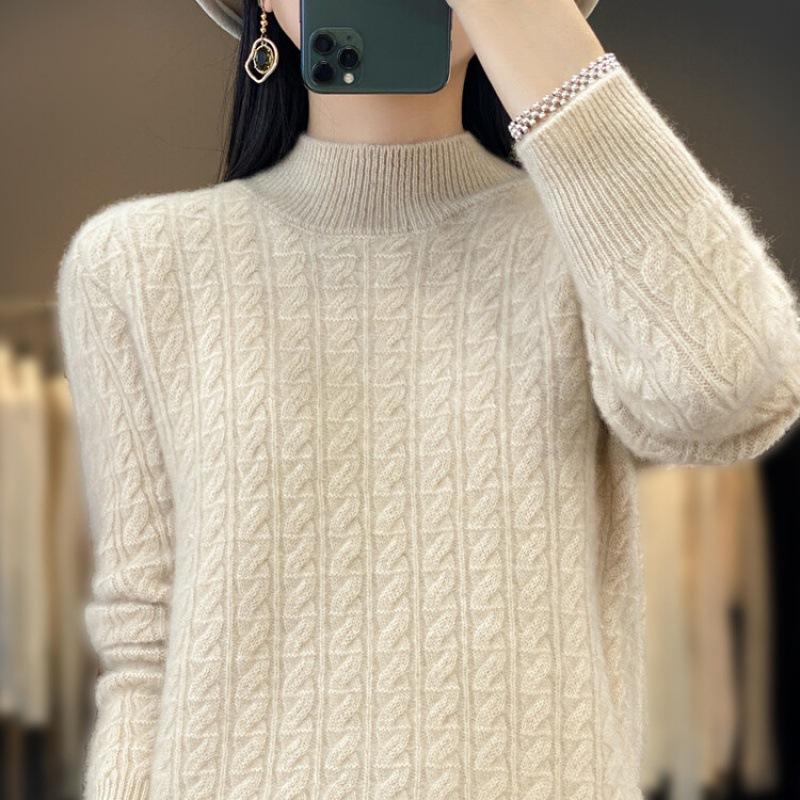 

Autumn and winter new fashion loose women s half turtleneck pullover solid color half turtleneck knitted sweater bottoming sweater thickened average size