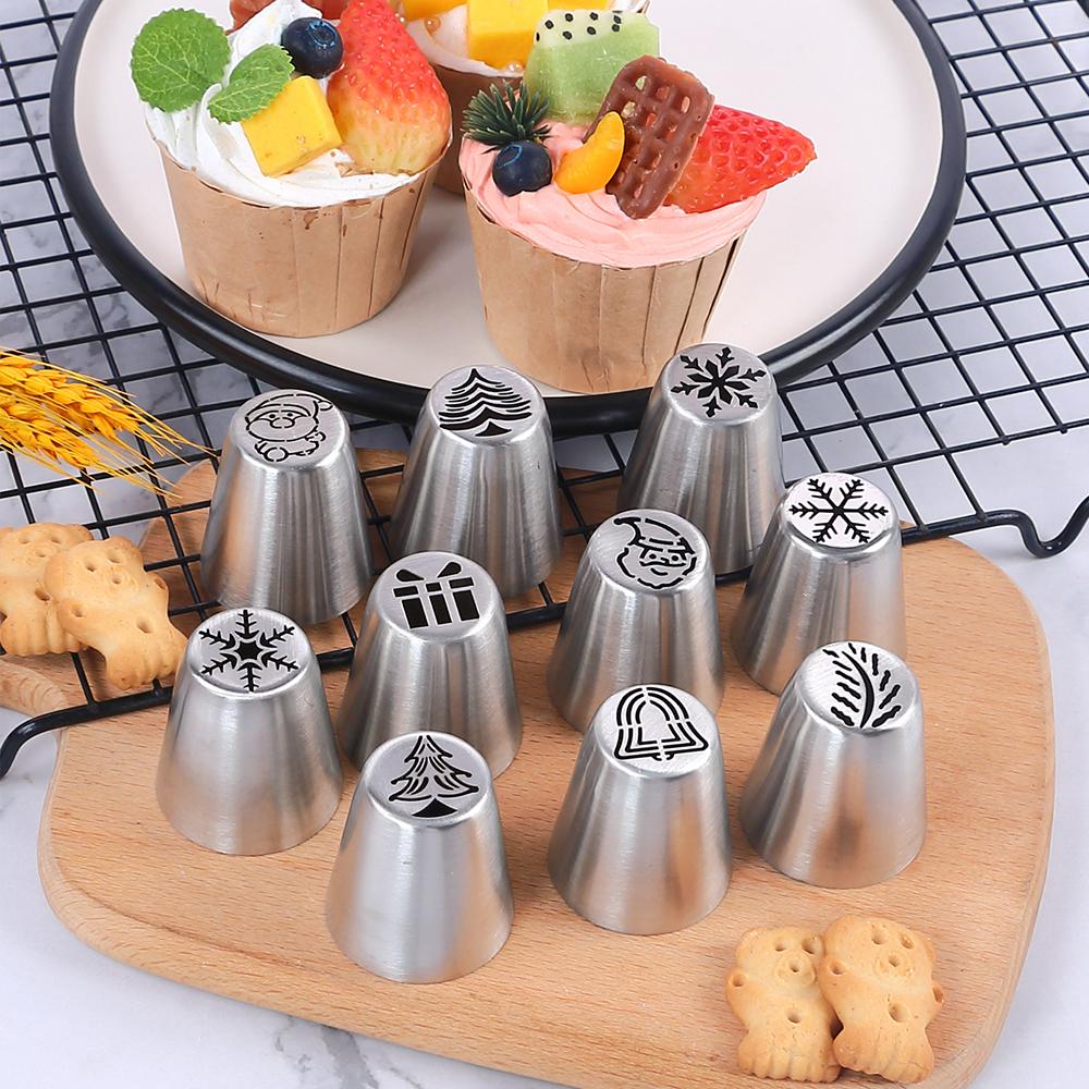 10Pcs Russian Piping Tips Set Christmas Cake Decorating Tools Nozzles Piping Icing Tips for Cake Cupcake Cream Muffins