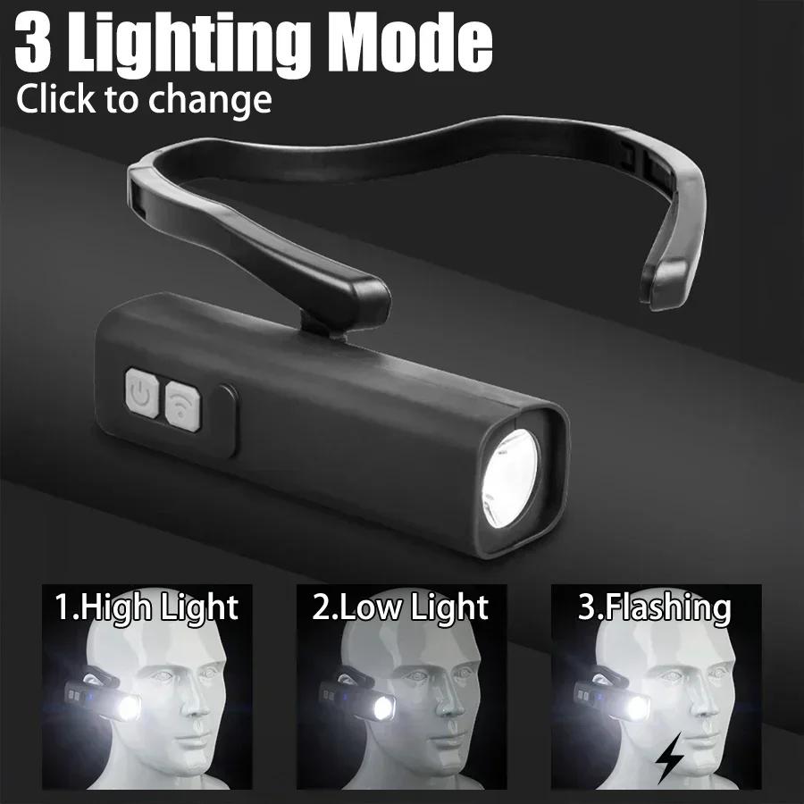 D5 Ear Clip Headlamp Bright LED Headlight Rechargeable Head Flashlight Torch for Fishing Hiking Running Cycling Lights Outdoor