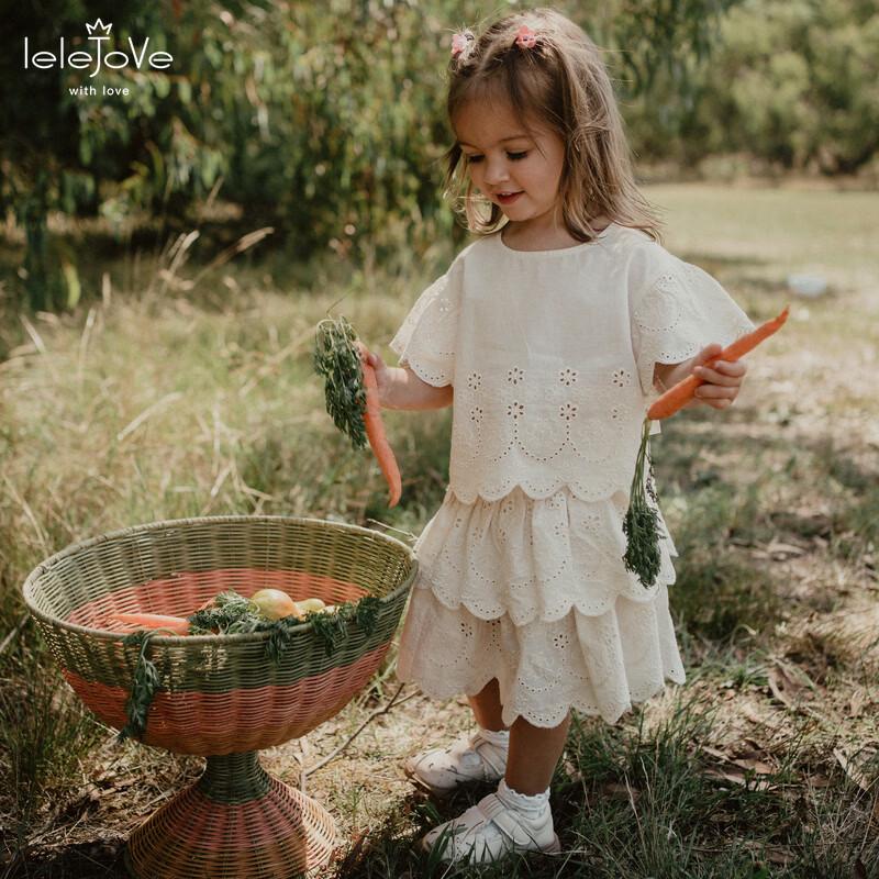 LELE JOVE Girls Short Sleeve Embroidered Round Neck Blouse 100