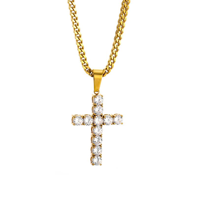 2026 Stone Cross Necklace Fashion Light Luxury Necklace Jewelry Premium Jewelry Full Diamond Men's Necklace