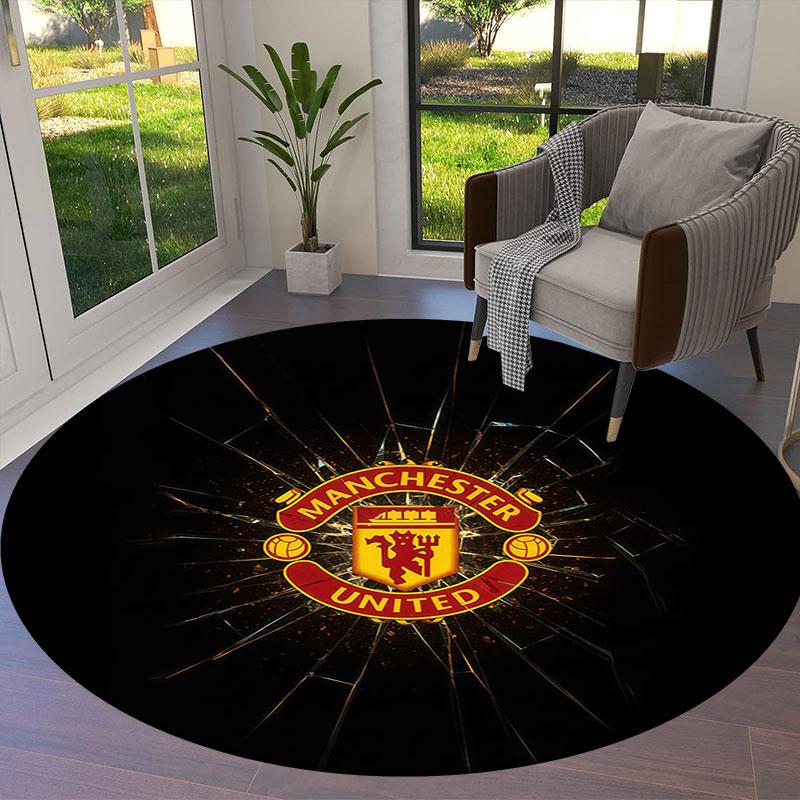Manchester United F Round Area Rug,Carpet Rug for Living Room Bedroom Sofa Playroom Decor,Non-slip Floor Mat