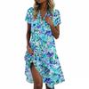 Ladies Casual Fashion Stand Collar Floral Print Short Sleeve Dress