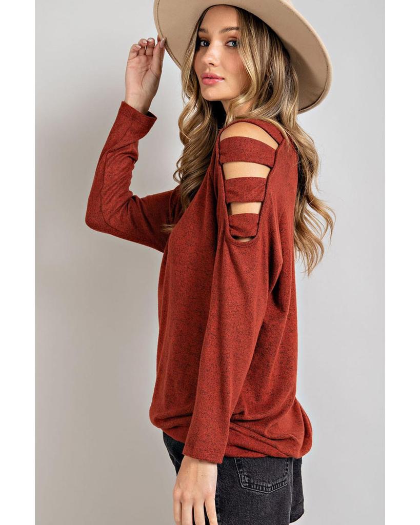 Azura Exchange Orange Cutout Cold Shoulder Long Sleeve Top