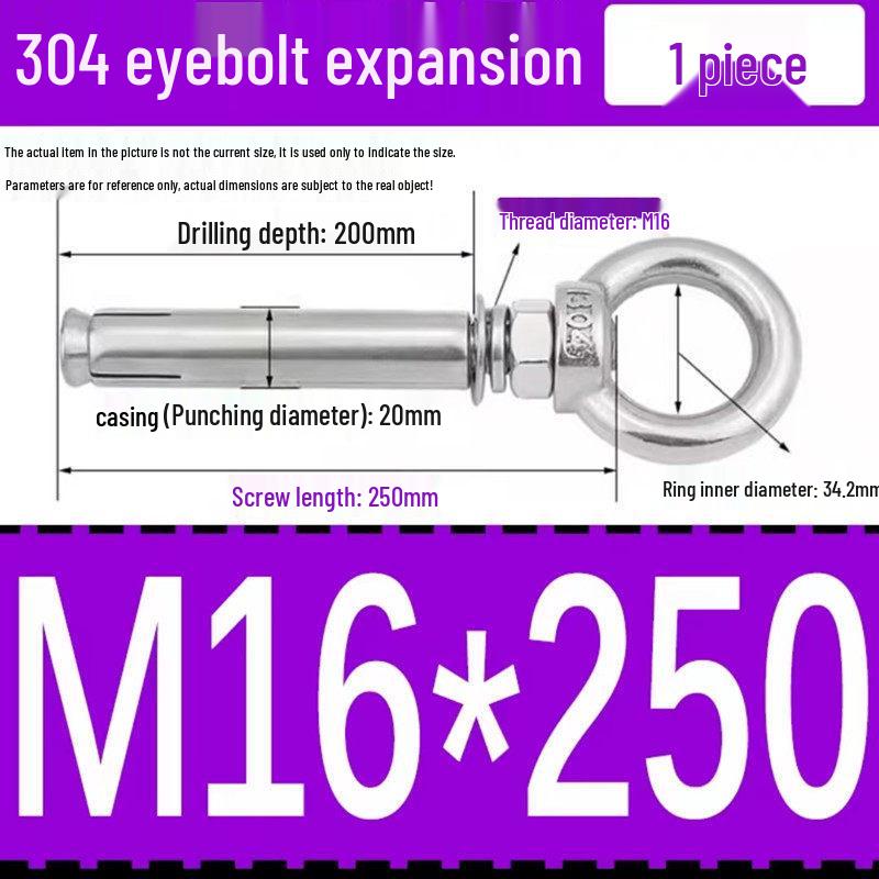 304 Stainless Steel Expansion Bolt with Ring Hook, M6/M8/M10/M12.