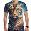 3D Tiger Printed Short Sleeve Crew Neck Men's T-shirts Breathable Stretch Casual Fashion Tee Outdoor Party Weekend Wear Tops