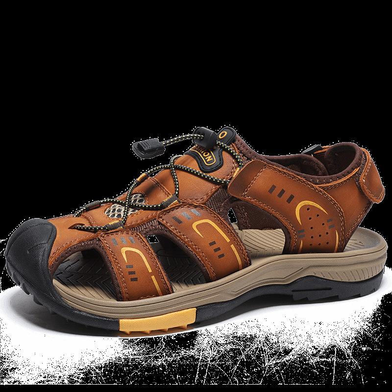2025 Foreign Trade Large Size Men's Shoes Casual Fashion Breathable Velcro Sandals Cowhide Beach Shoes Bag Head Hole Shoes Men