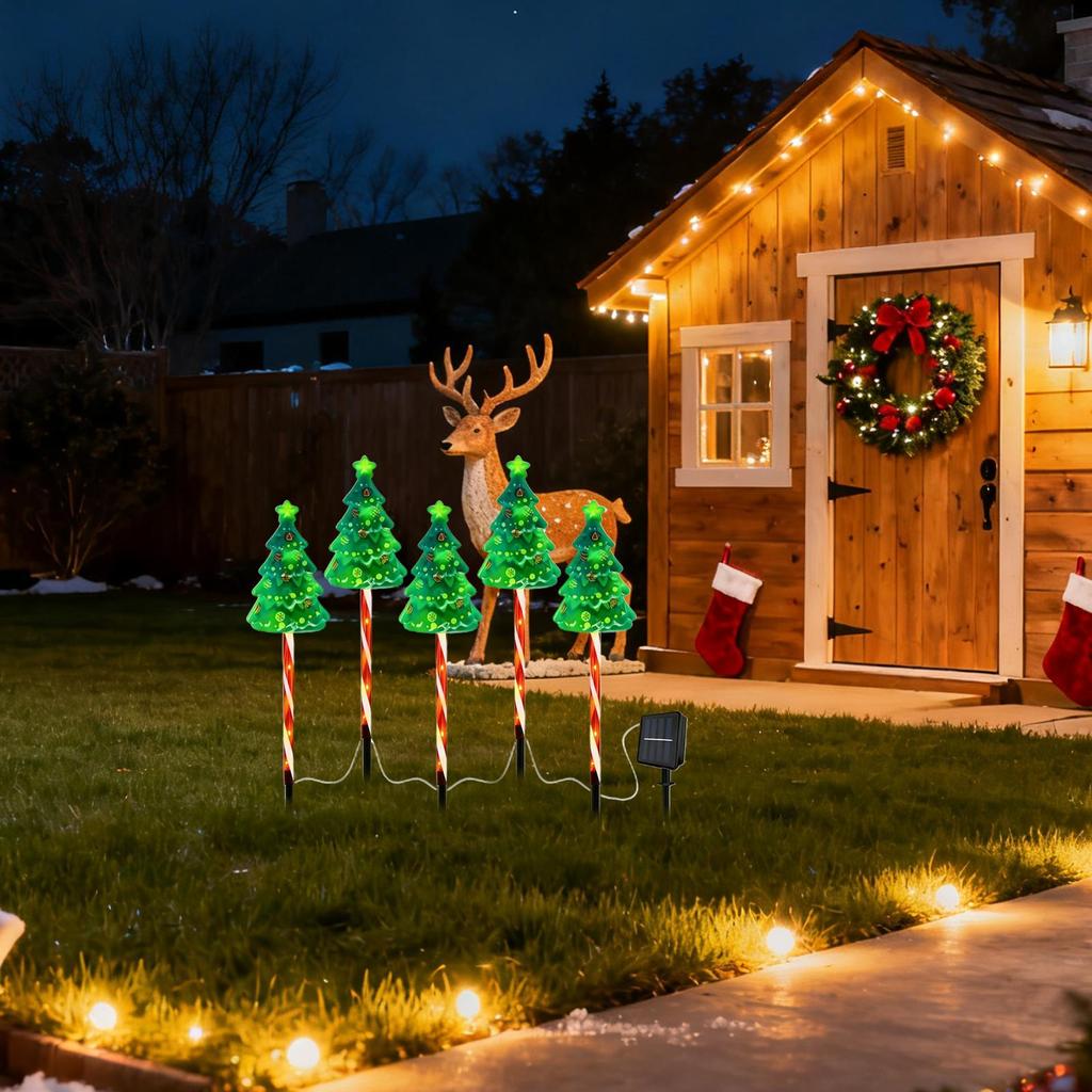 Christmas Tree Pathway Light 600mAh Solar Powered Waterproof Outdoor Christmas Decorations for Yard Driveway Pathway Front Door