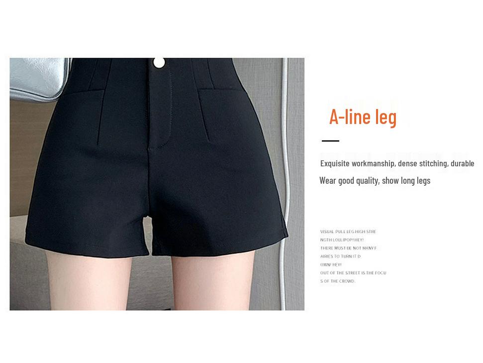 Women's High-Waist Black Suit Shorts - Summer 2024 A-Line Slimming Style