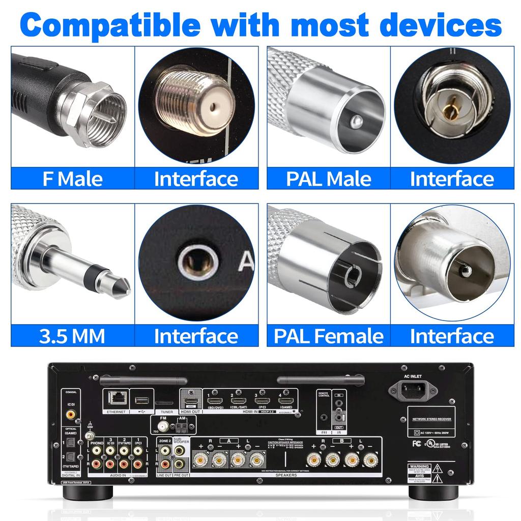 BINGFU FM Radio Antenna Digital Telescopic Indoor Antenna Magnetic Base 3m Extension Cable 75 Ohm for FM Radio Tuner Stereo AV HiFi Receiver