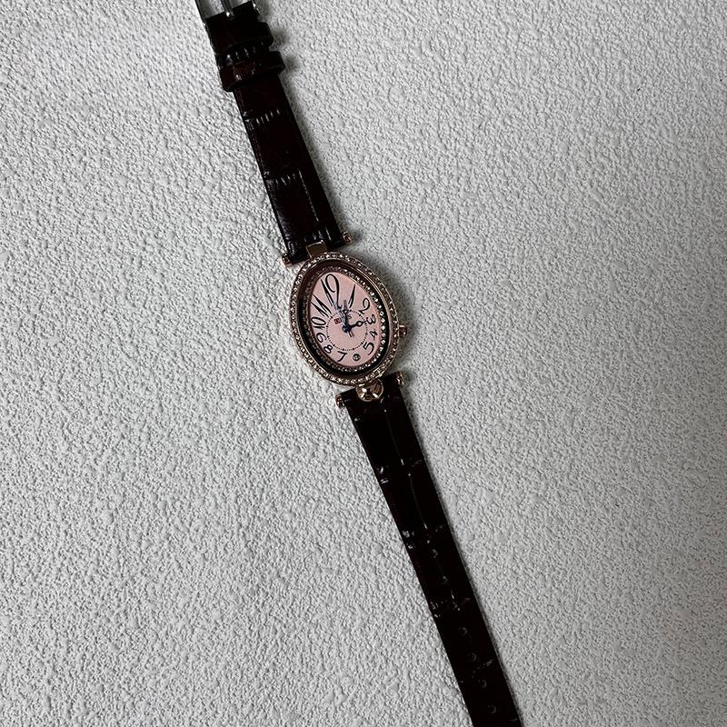 

Часы Water Drop Type Retro Light Luxury High-end Водонепроницаемые кварцевые часы Oval Fashion Diamond-Incrinkled Womens Watch