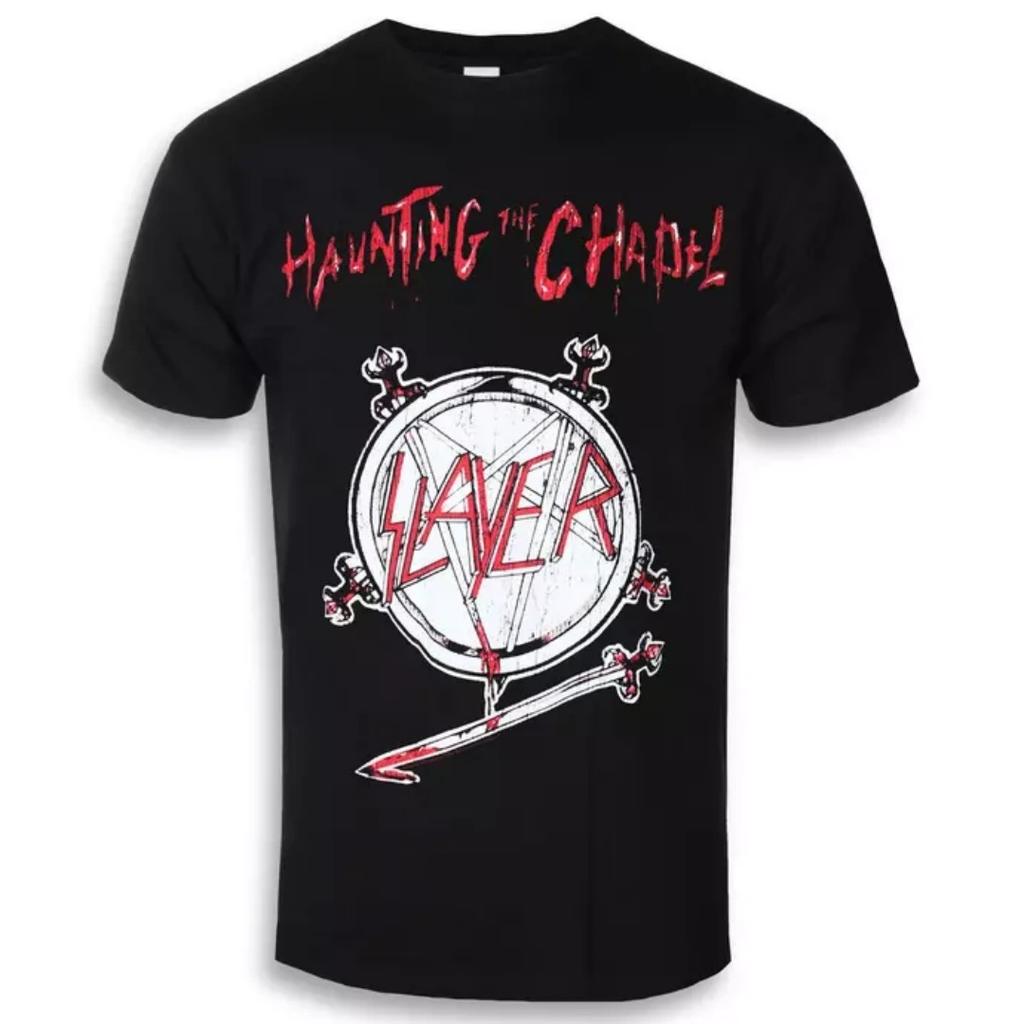 Slayer Logo Inspirierendes Print T-Shirt Lässiger Streetstyle Baumwoll-T-Shirt Geeignet für Metal-Fans