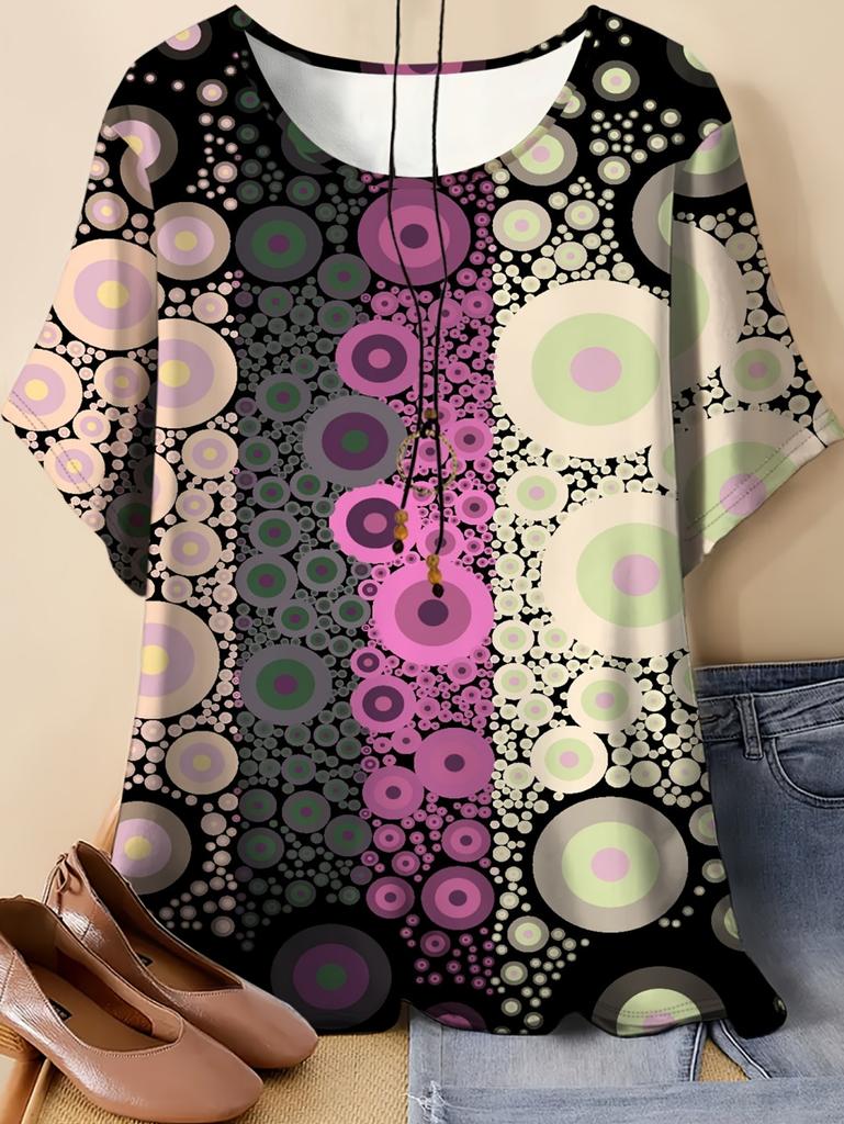 Women Vintage T-Shirt Tops Geometry Graphics Tee O-Neck Short Sleeve T-Shirts 2026 New Casual Tees Y2k Summer Women's Clothing