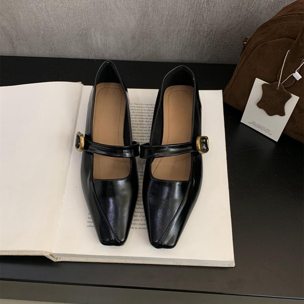 Shallow Single Shoes Women's Middle Heel Spring and Autumn New Commuting Soft Leather Thick Heel Mary Jane Small Leather Shoes