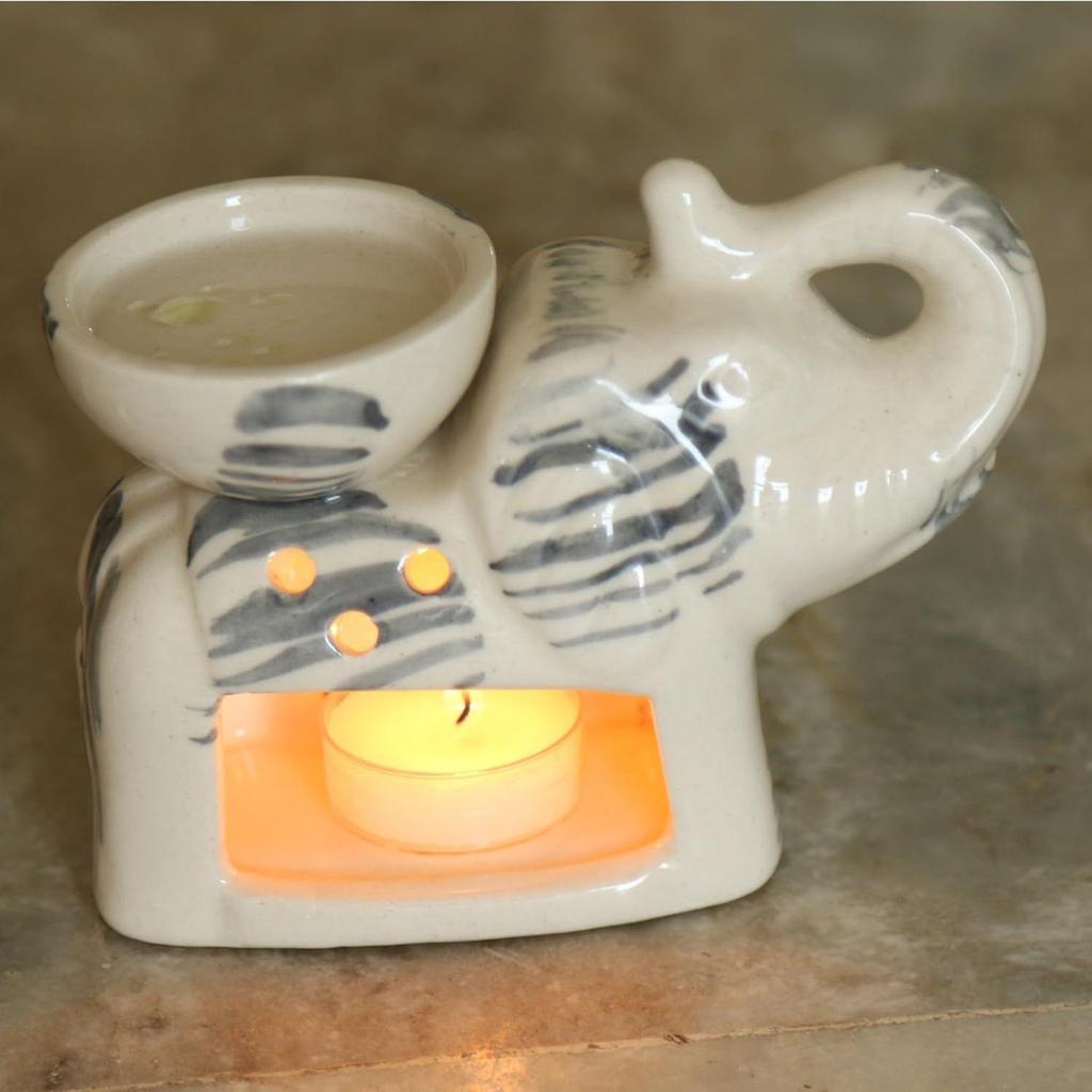 Elephant Shape Aroma Burner Coming with 1 pcs Free Candles (Antique White)