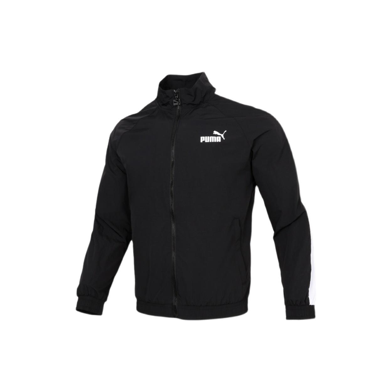 PUMA Logo Sports Windproof Stand Collar Woven Jacket Black Men s 532559-01 L