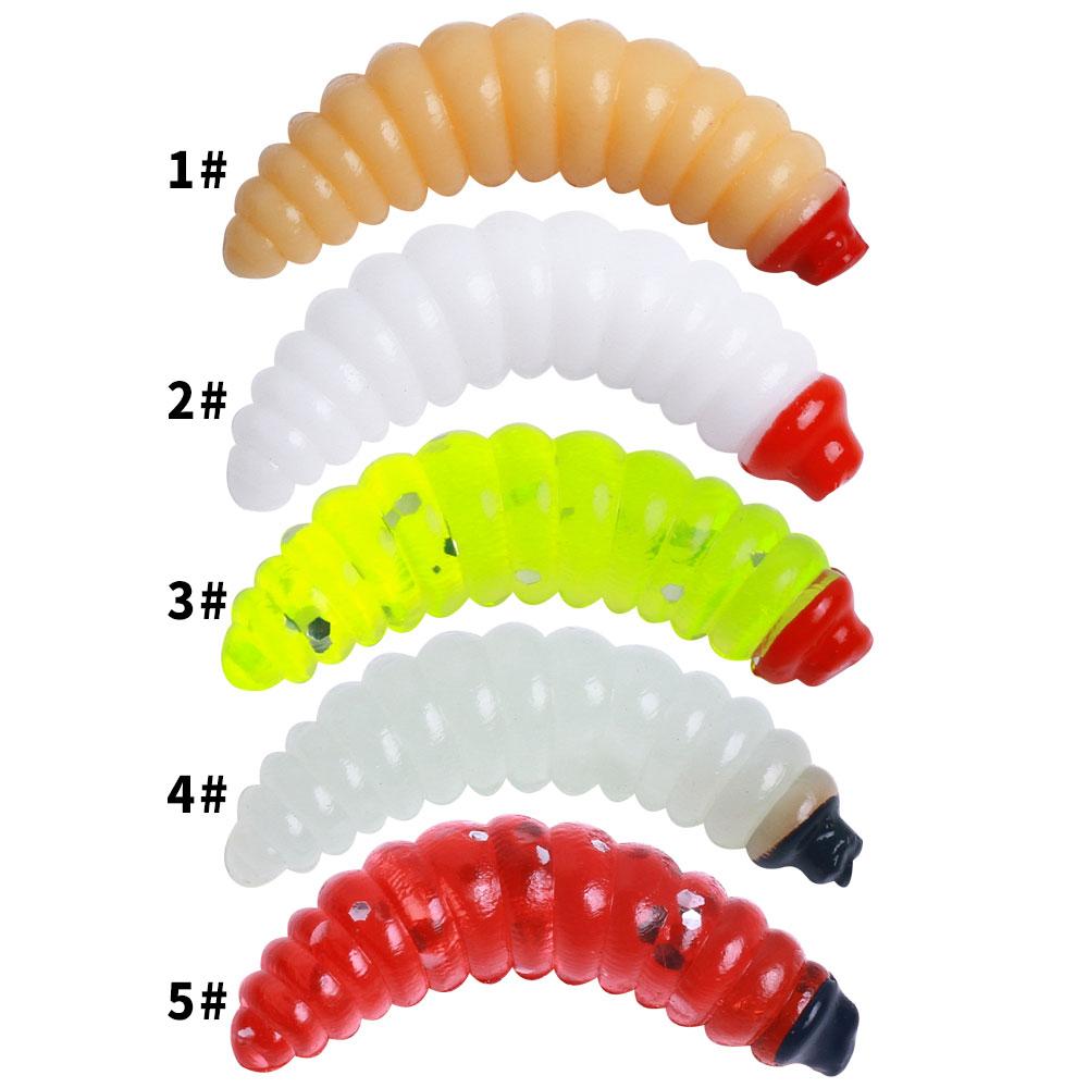 50pcs 2.4cm Maggot Grub Soft Lure Baits Smell Worms Glow Shrimps Pike bass carp Pesca isca artificial Fishing Lure fishing goods