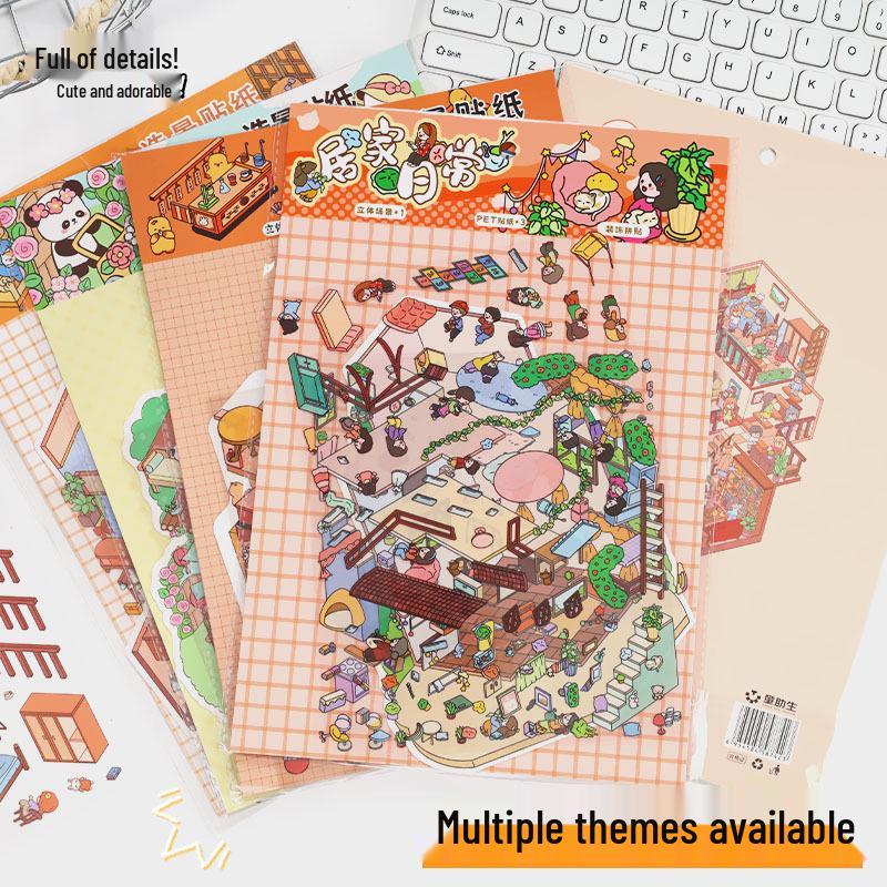 Stereoscopic 3D DIY Cartoon Scene Sticker: Large, Cute, High-Difficulty, 3-Layer Decompression Journal Sticker