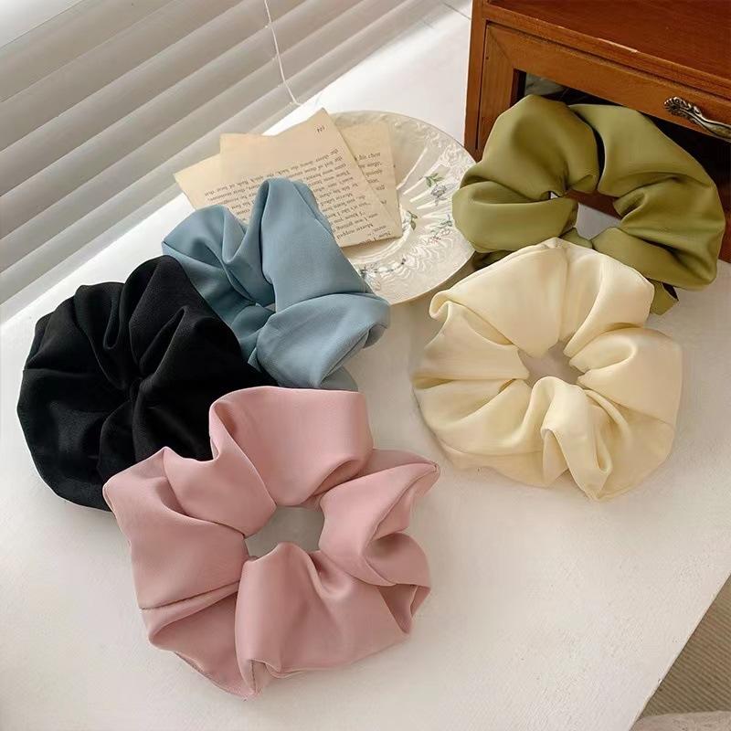 Women Simple Silk Satin Scrunchies Solid Color Big Elastic Rubber Hair Bands Girl Ponytail Holder Hair Ties Rope Gum Accessories