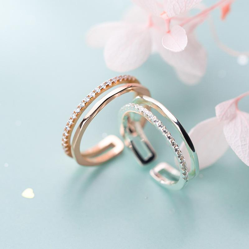 925 Sterling Silver Rings for Women Men Couple Minimalist Handmade Double Zircon Ring Party Jewelry Gift Prevent Allergy