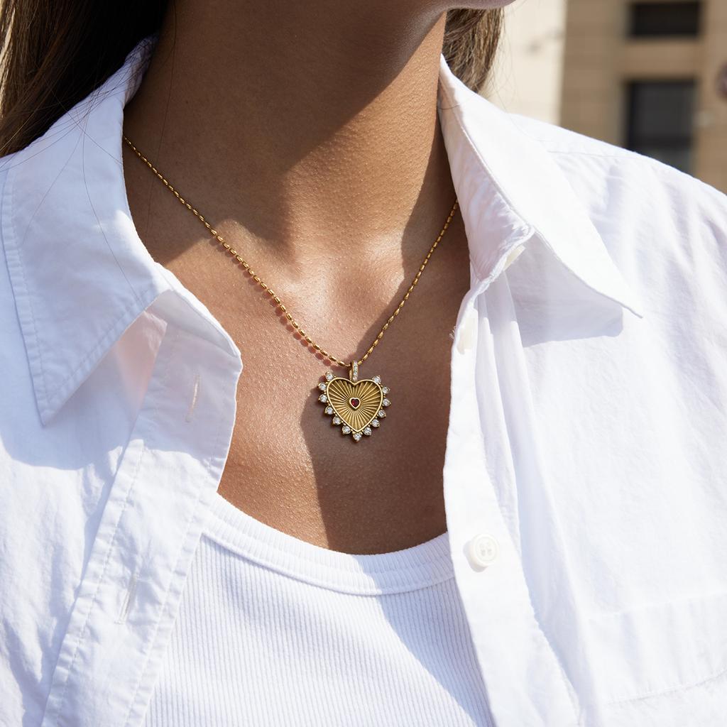 Youthway Fashionable Stainless Steel  Gold Color-Plated Women'S Necklace With White Zirconia Threaded Heart Pendant