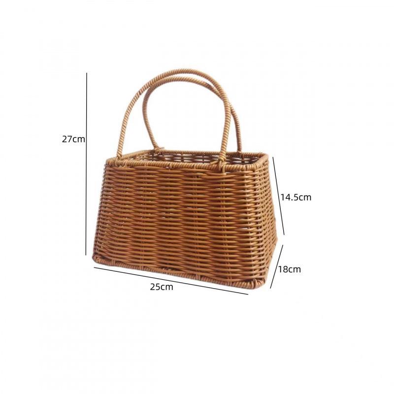Pastoral-Style Handwoven Rattan Flower Basket - Small Decorative Green Plant Basket
