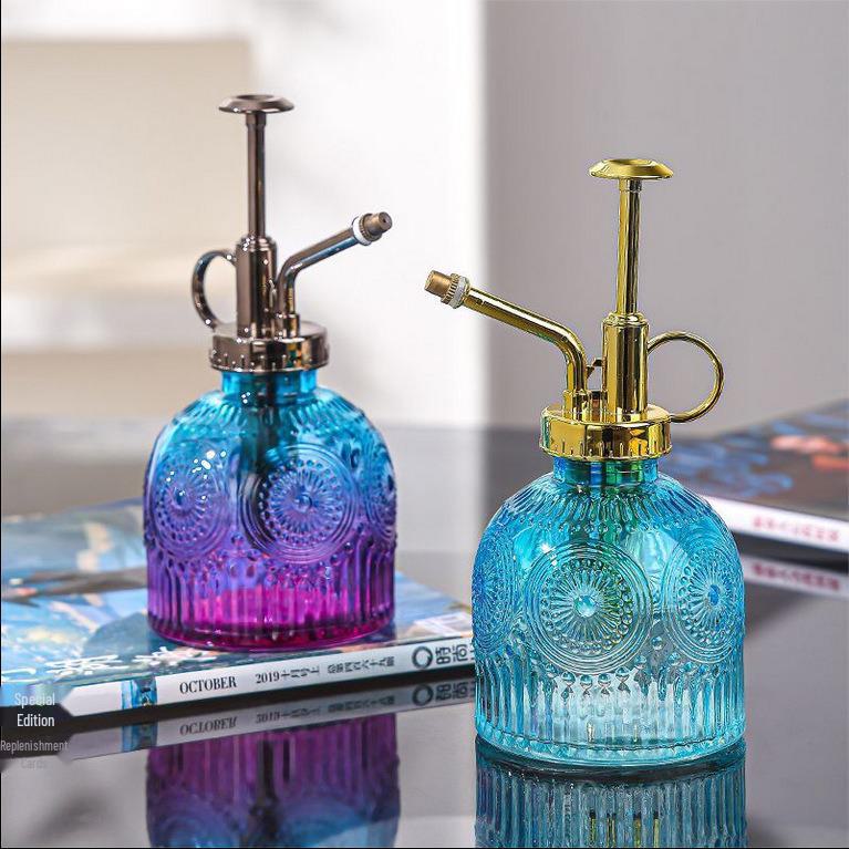 Retro Sunflower Glass Watering Can & Sprayer for Garden