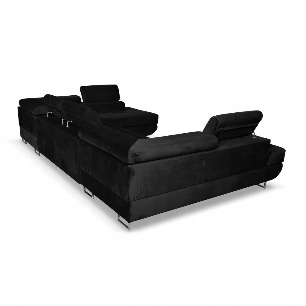 Narożnik kształt U rozkładany f. spania Bosso Family meble czarny welur