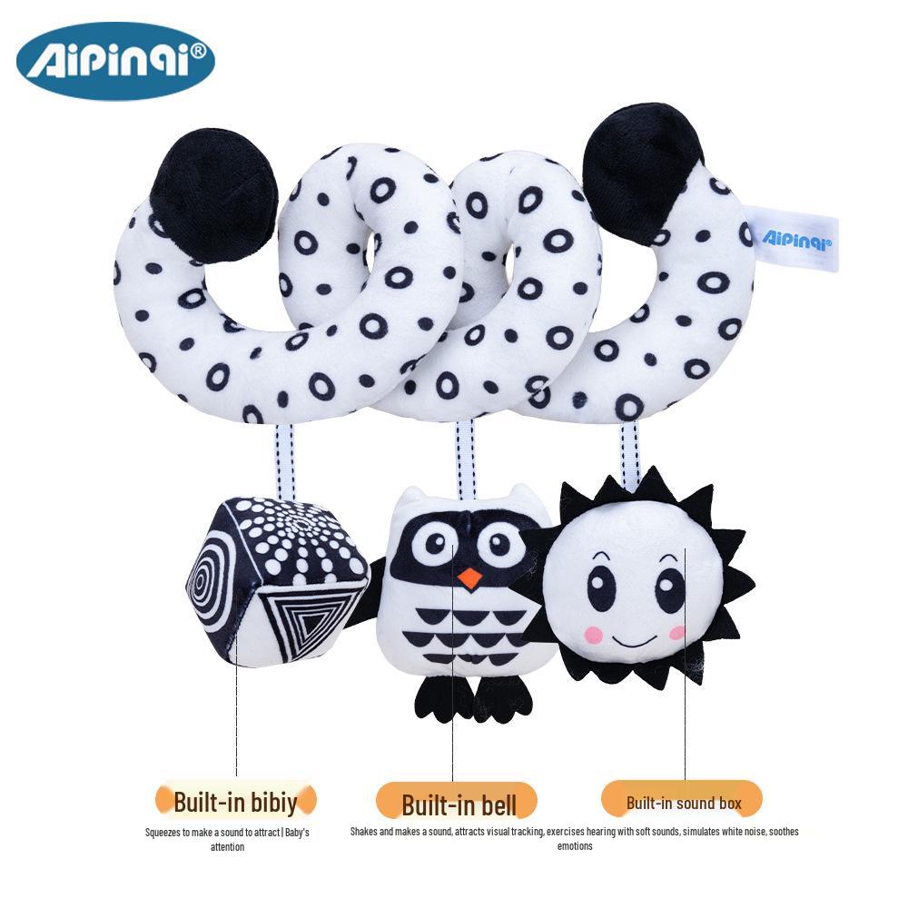 Aipinqi Jouet de Poussette pour Bébé Animal Noir et Blanc avec Clochettes