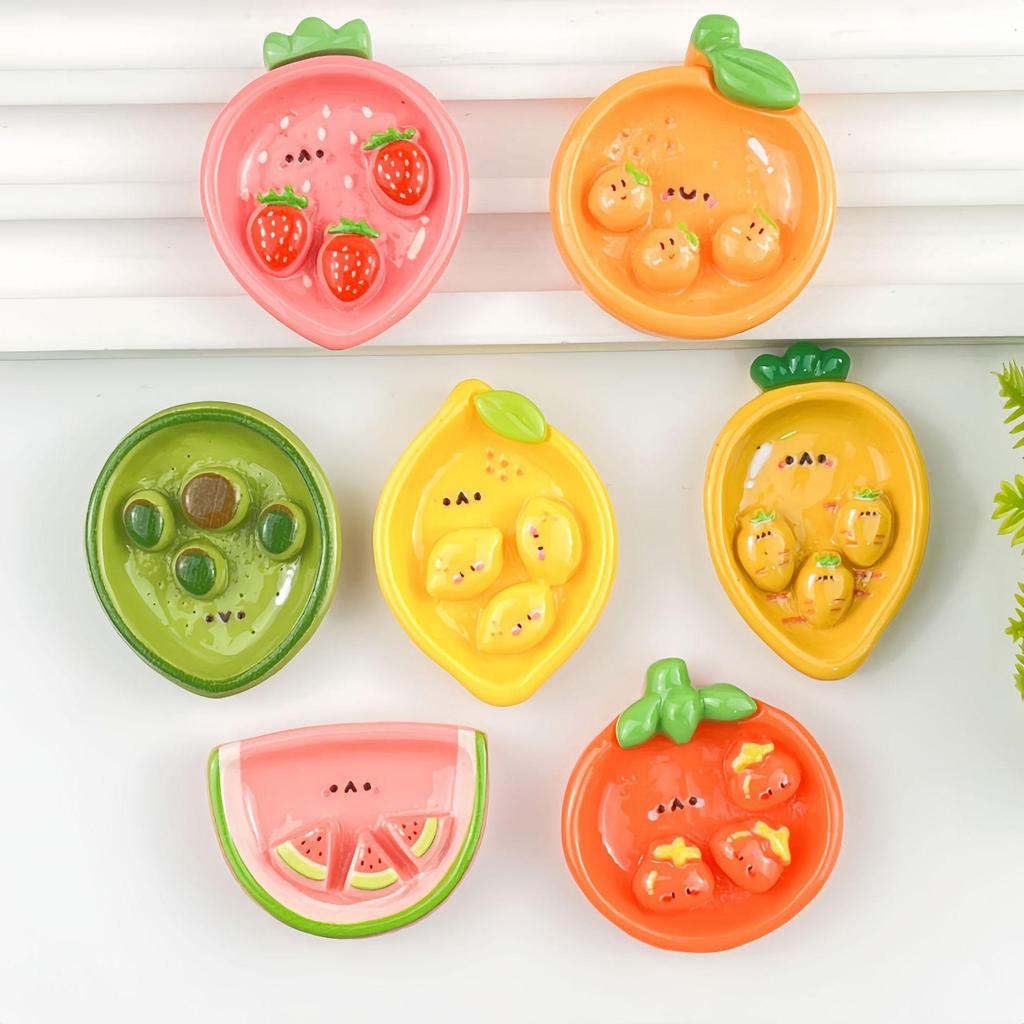 Handmade Resin Accessories: Seven-Color Fruit Plate & Cartoon Stickers for DIY Cream Glue Phone Cases