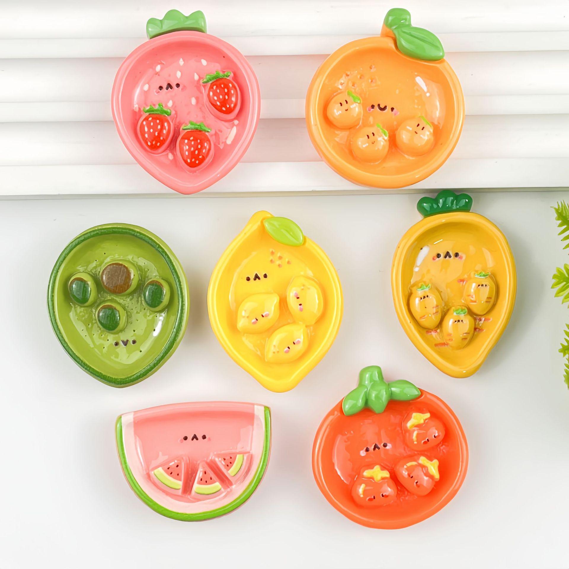Handmade Resin Accessories: Seven-Color Fruit Plate & Cartoon Stickers for DIY Cream Glue Phone Cases