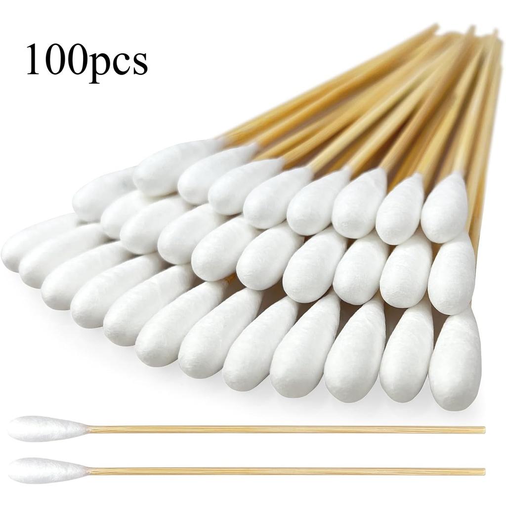 Eyxformula 6 Inch Long Cotton Swabs for Pet Cleaning, Bamboo Handle, Pet Ear Cleaning Solution Supplies for Dogs and Cats (100 Pcs Large Cotton Swabs)