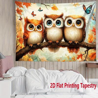 Cute Owl Is Perched On the Branch Digital Printing Polyester Wall Tapestry Suitable for Use In Living Rooms Bedrooms Bars Party