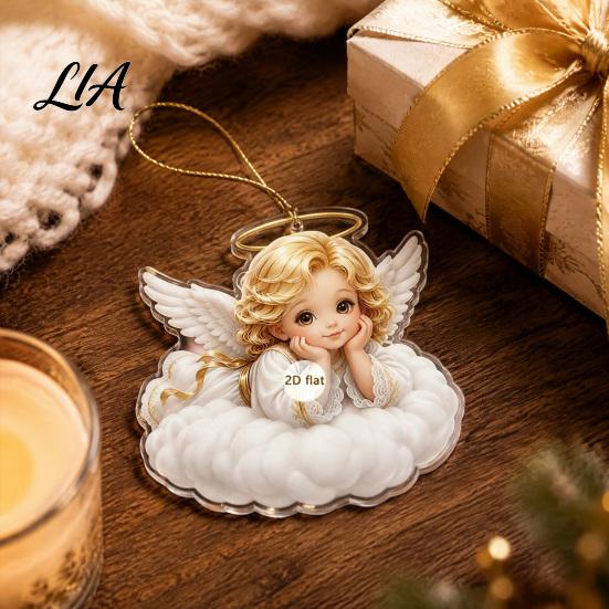 Festive Tree Ornament Christmas Angel Pendant with Lanyard, 2D Flat Acrylic Hanging for Party Decor Decoration, Cute Holiday Car Window Decoration