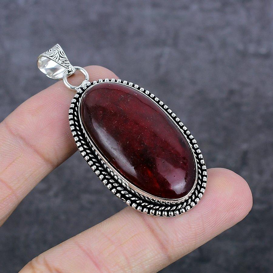 Red Labradorite Gemstone Handmade 925 Sterling Silver Jewelry Pendant 2.29" o0m36