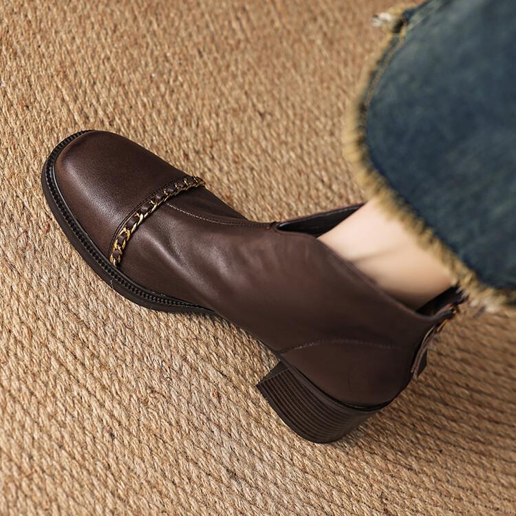 

Мода Новые Осенне-Зимние Женские Ботинки из Натуральной Кожи Модные Ботильоны Челси с Металлической Цепочкой для Женщин Ботильоны на Высоком Каблуке Botines Mujer 40