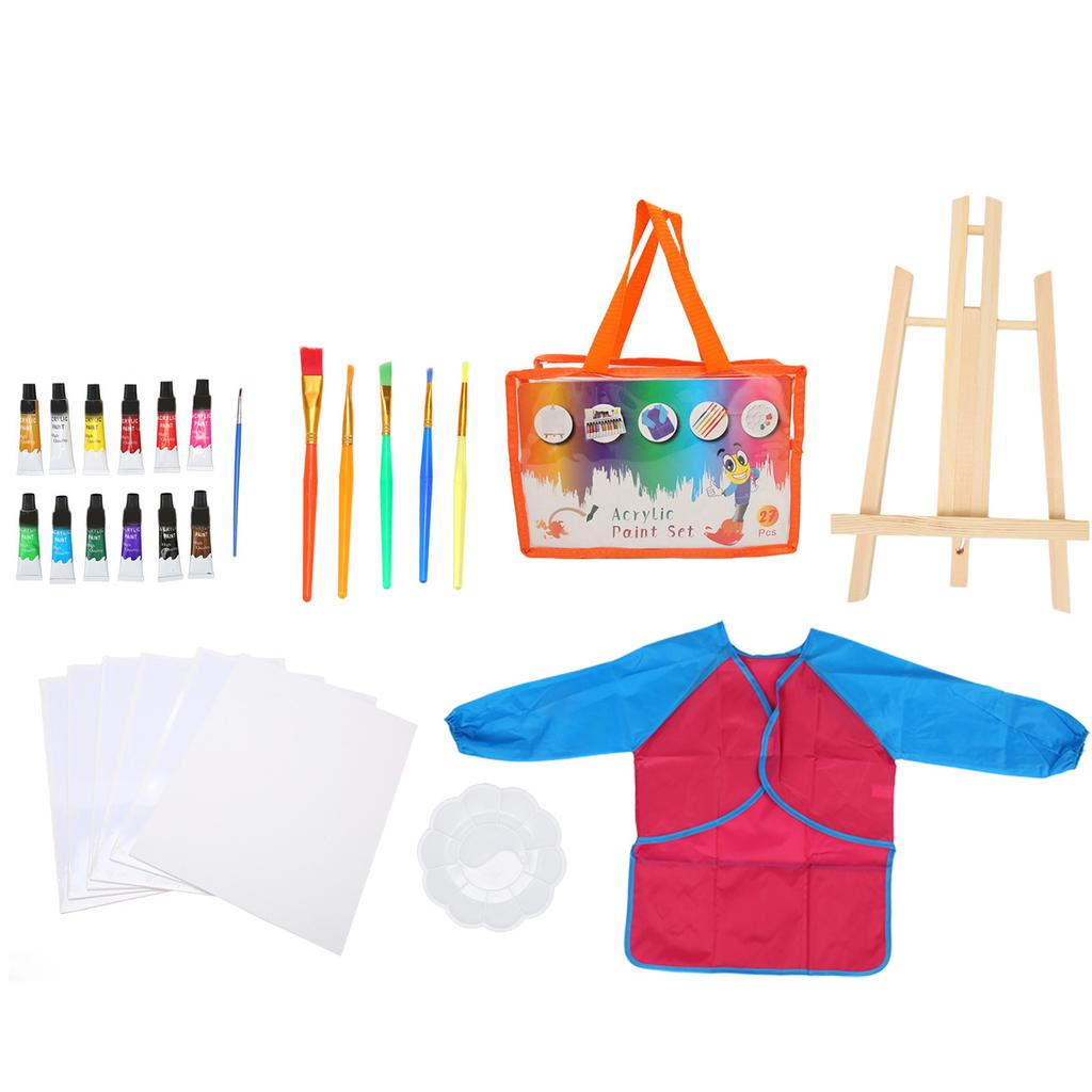 27Pcs Kids Paint Set Washable Assorted Colors Waterproof Smock Acrylic Painting Supplies for Children Family Education
