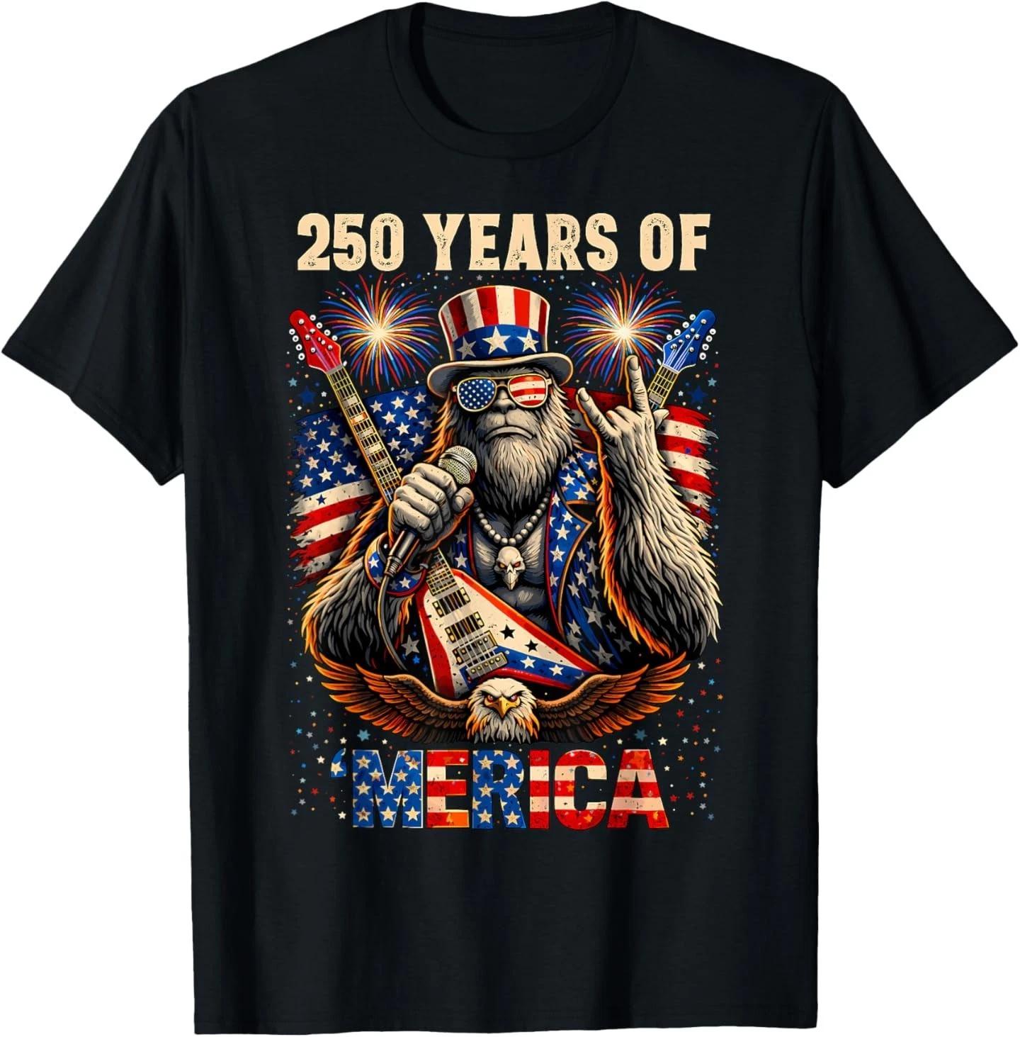 250th Anniversary Bigfoot Merica Rock Eagle Patriotic USA T-Shirt S